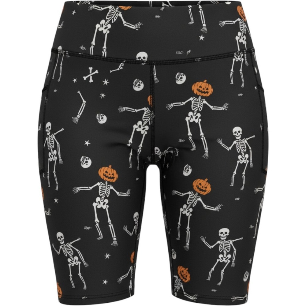 NWT Torrid Halloween Pumpkin Skull Skeleton 9 Inch Pocket Bike Shorts 2X
